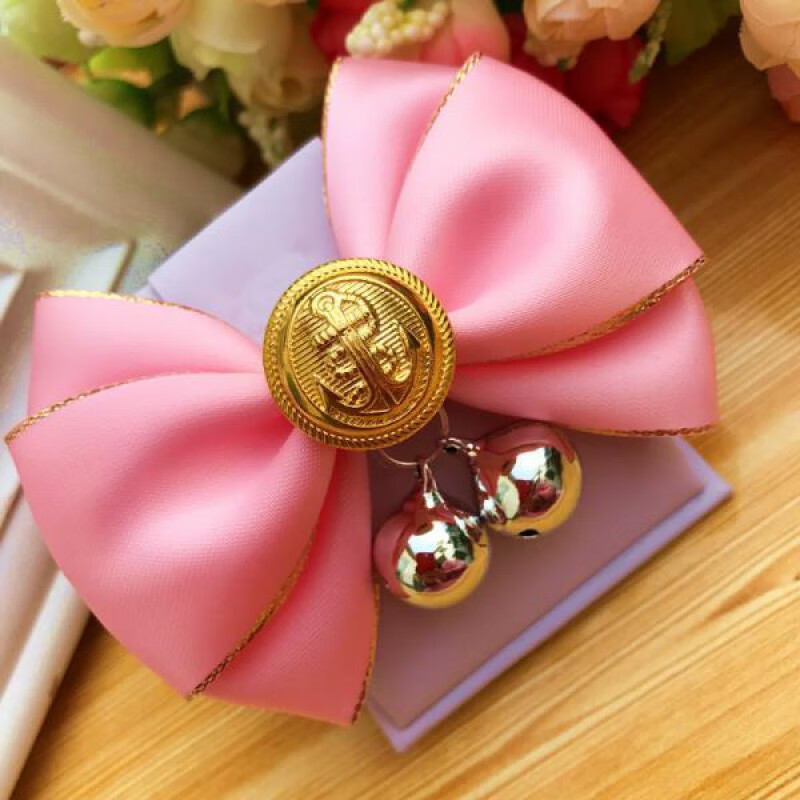 宠物领结领带蝴蝶结项链猫咪泰迪小中大型犬狗领结 金边酒红 2小金铃