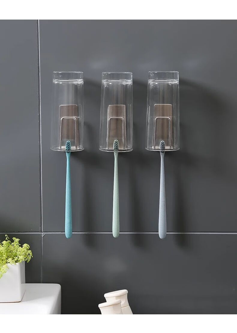 304不锈钢牙刷架免打孔吸式壁挂置物牙膏架牙杯电动架子漱口杯架一个