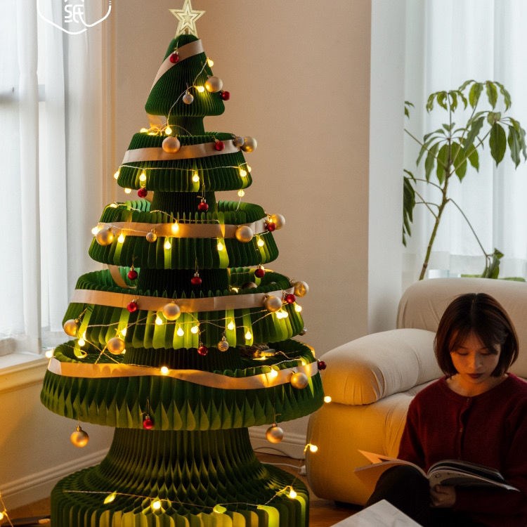 圣诞树折叠式 网红十八纸新年树精美折叠圣诞树商场家用装饰道具树