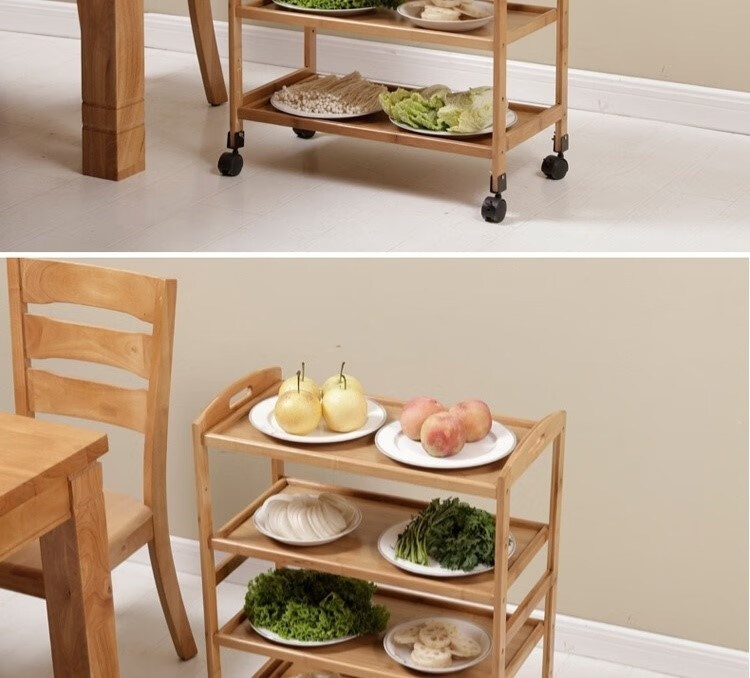 配菜架落地吃火锅有轮子蔬菜架子三层置物架配菜推车移动一体木架搭配