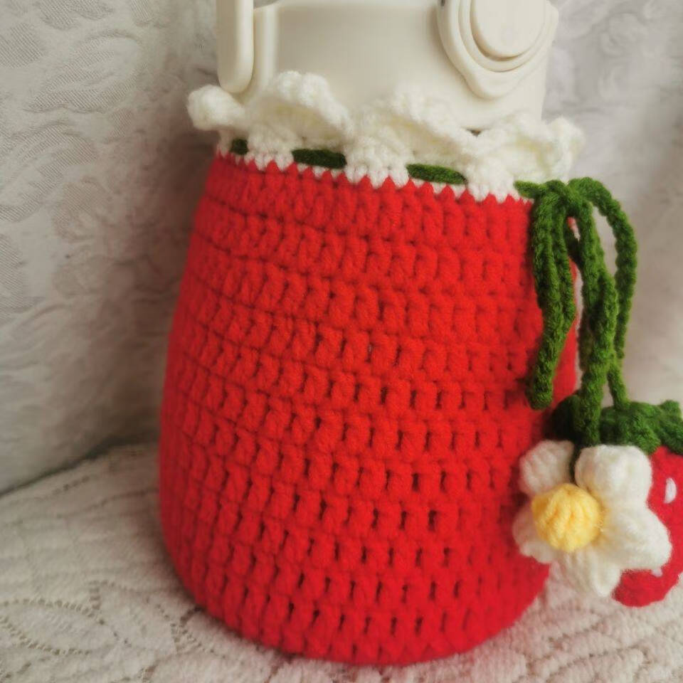 杯套保护套编织 网红超大容量大肚子杯套手工毛线编织制作杯套勾钩针