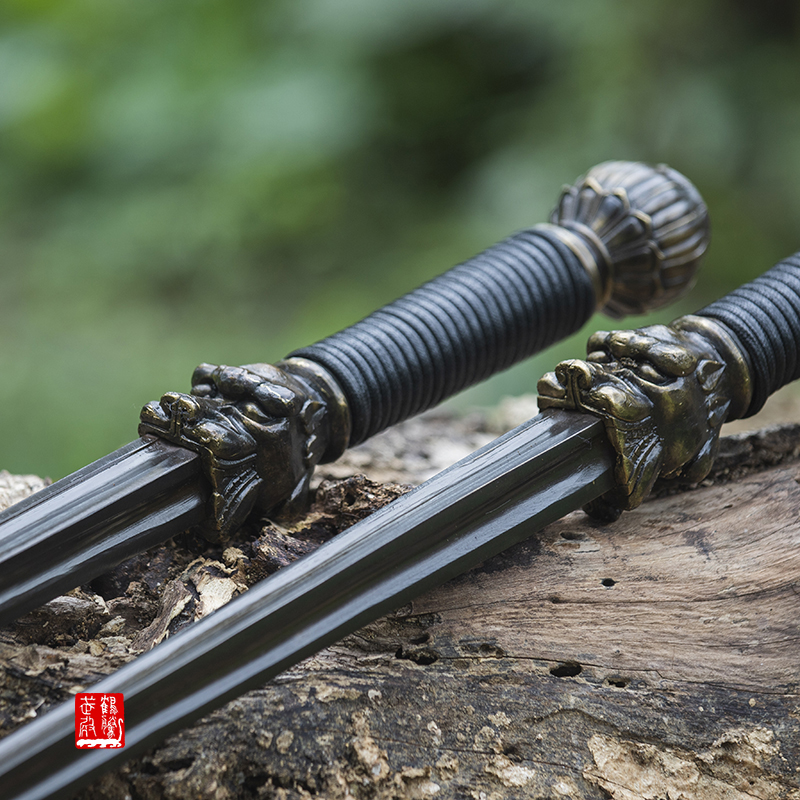 凹面双锏实心钢制鞭锏亢龙锏武术练习收藏摆设单锏1只架子背袋教程这