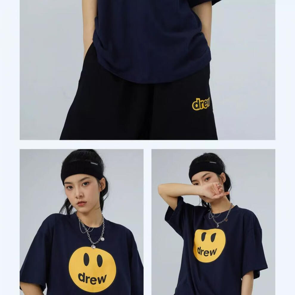馨征drew house笑脸短袖欧美高街美式宽松女春夏季纯棉情侣半袖t恤男