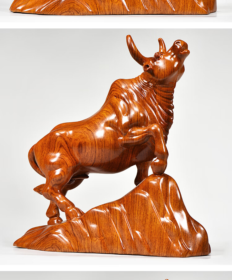 60新款礼品牛摆件花梨实木雕刻木头十二生肖牛气冲天家居客厅酒柜