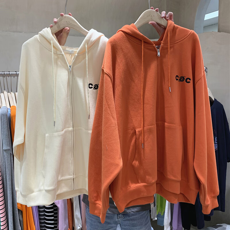 日系古着vintage卫衣女春秋宽松韩版ins慵懒风bf薄款洋气早春外套 桔