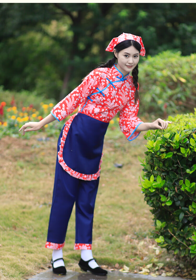 庆嫂村姑碎花采茶服装客家女百姓农民古装乡村民族舞蹈演出衣服网红