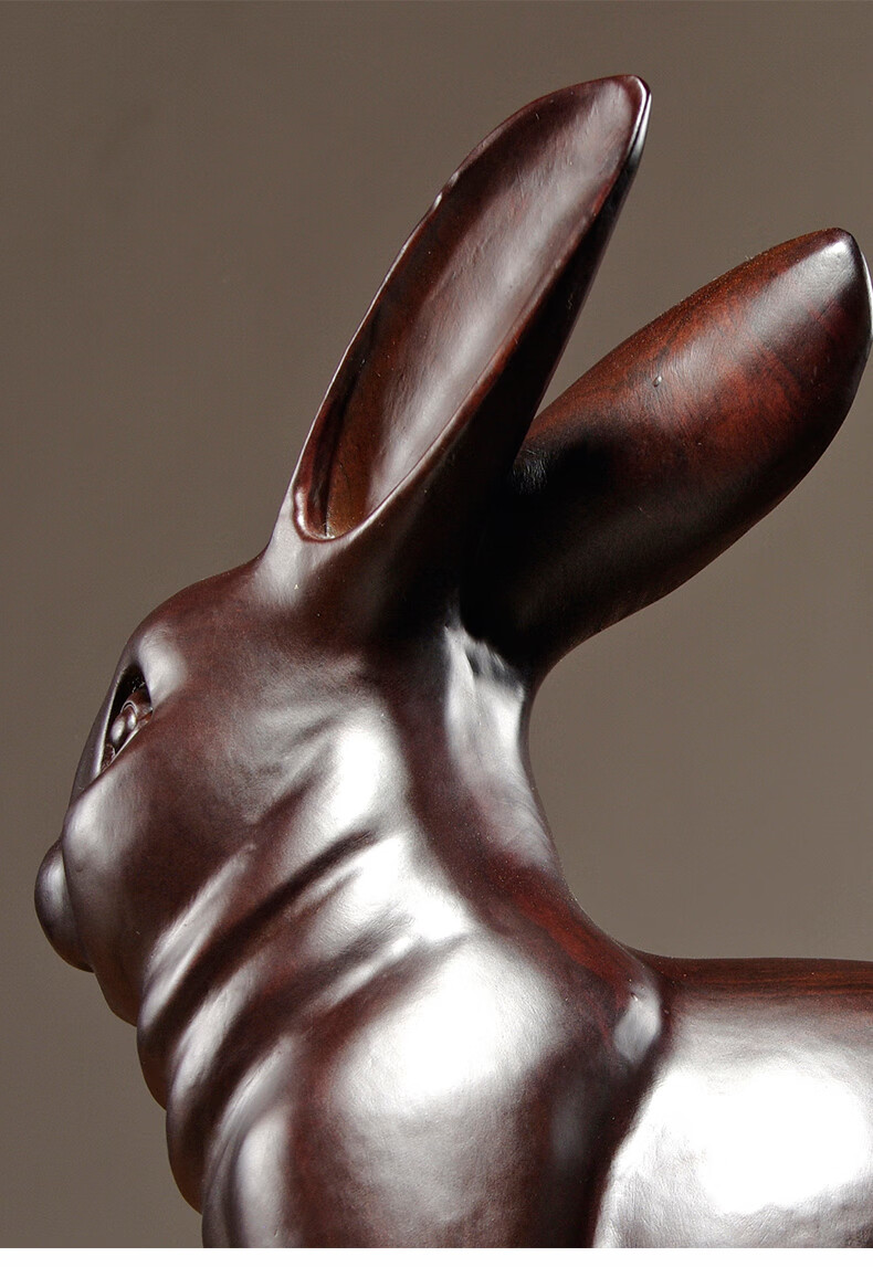 福渊阁木雕兔子摆件雕刻工艺品家居客厅玄关木质动物生肖兔装饰摆设