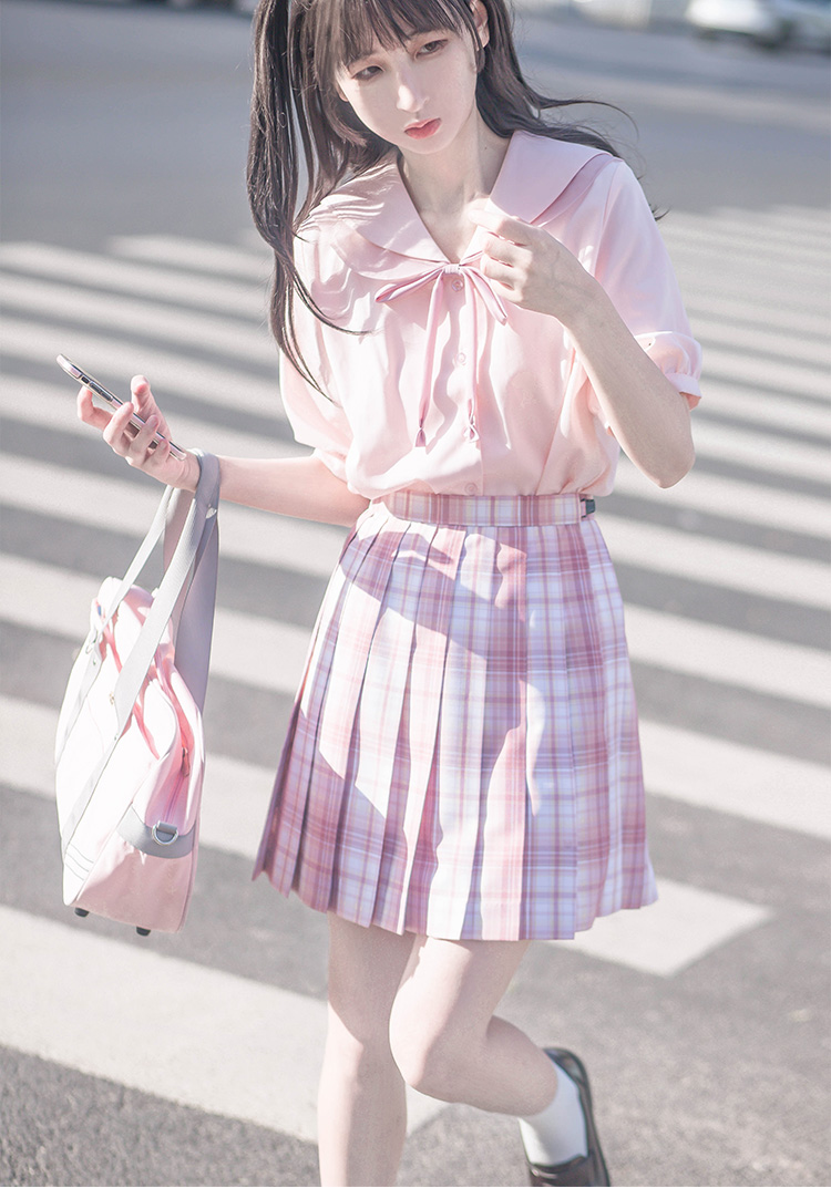 御茶家白桃原创jk制服格裙短长早春百褶半身裙现货42裙长现货xs