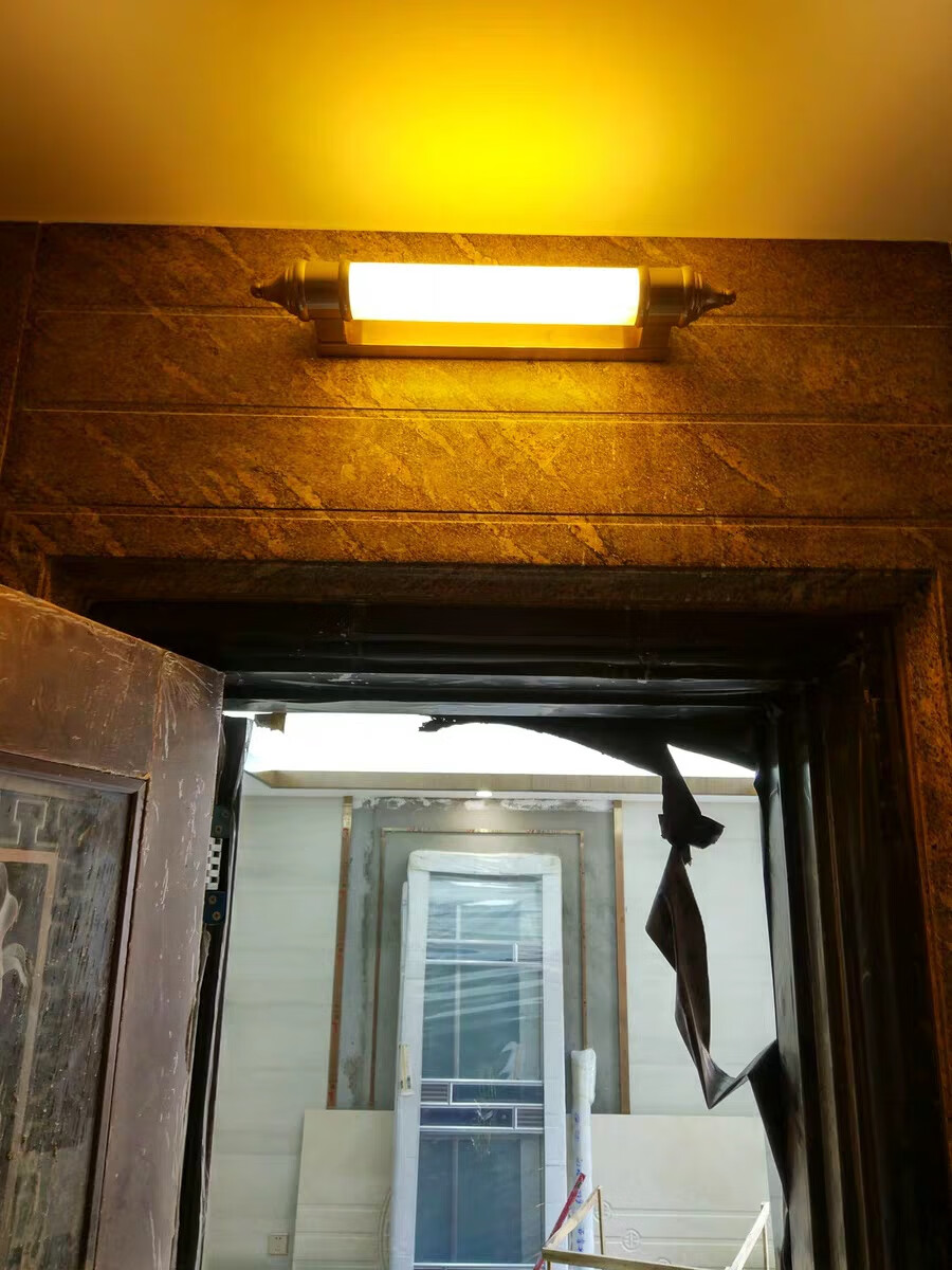 入户大门壁灯中式门前灯长条壁灯新中式壁灯门口欧式云石灯香槟金暖光