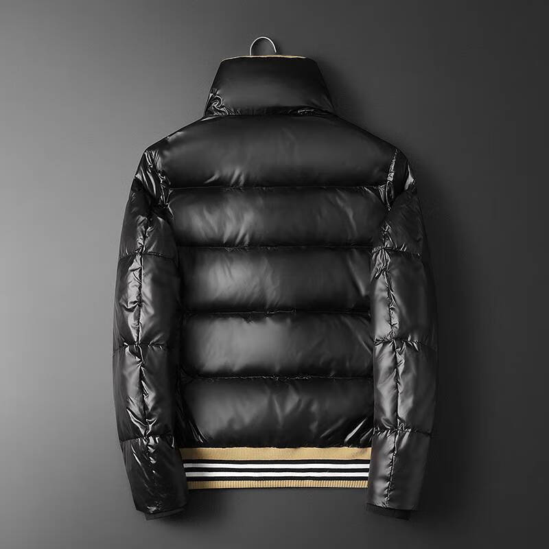亮面羽绒服男立领加厚短款刺绣外套男士男式男生冬天冬季暖黑色m90105
