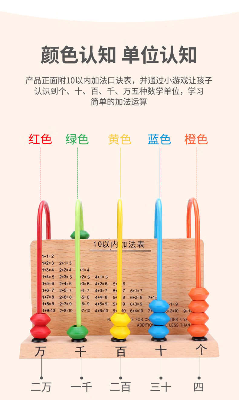 计数器儿童小学一年级算数学教具算盘珠算架幼儿园加减法算术2837五档
