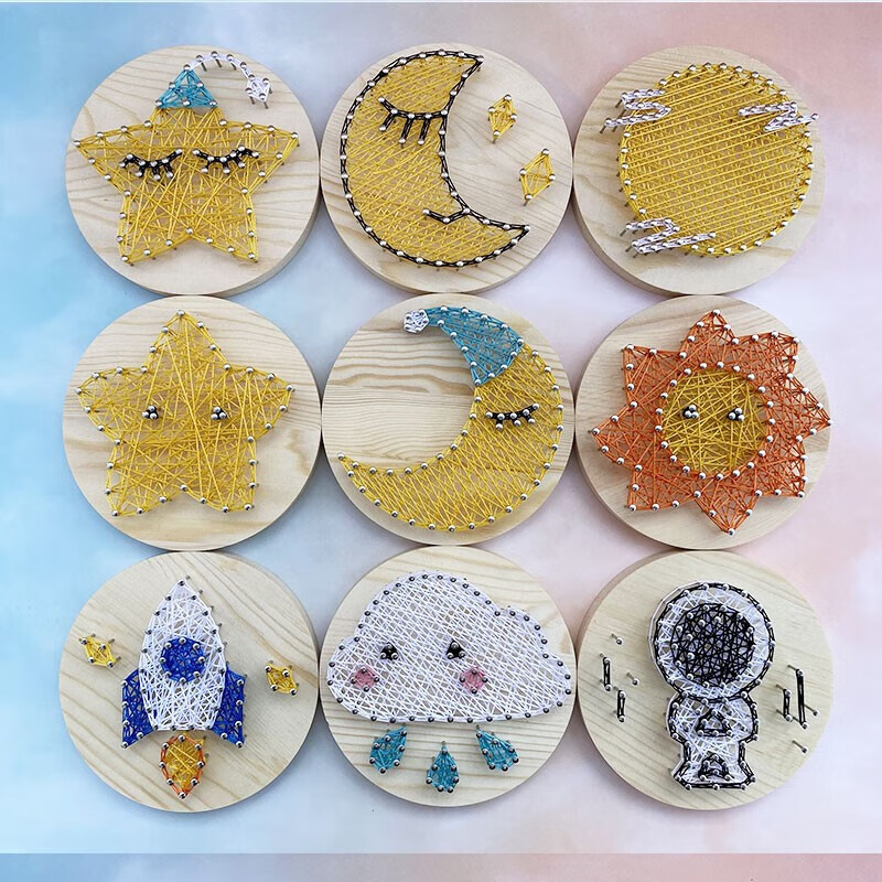 图钉画钉子画绕线画定制diy手工制作生日礼物纪念日圆形钉子简单包子
