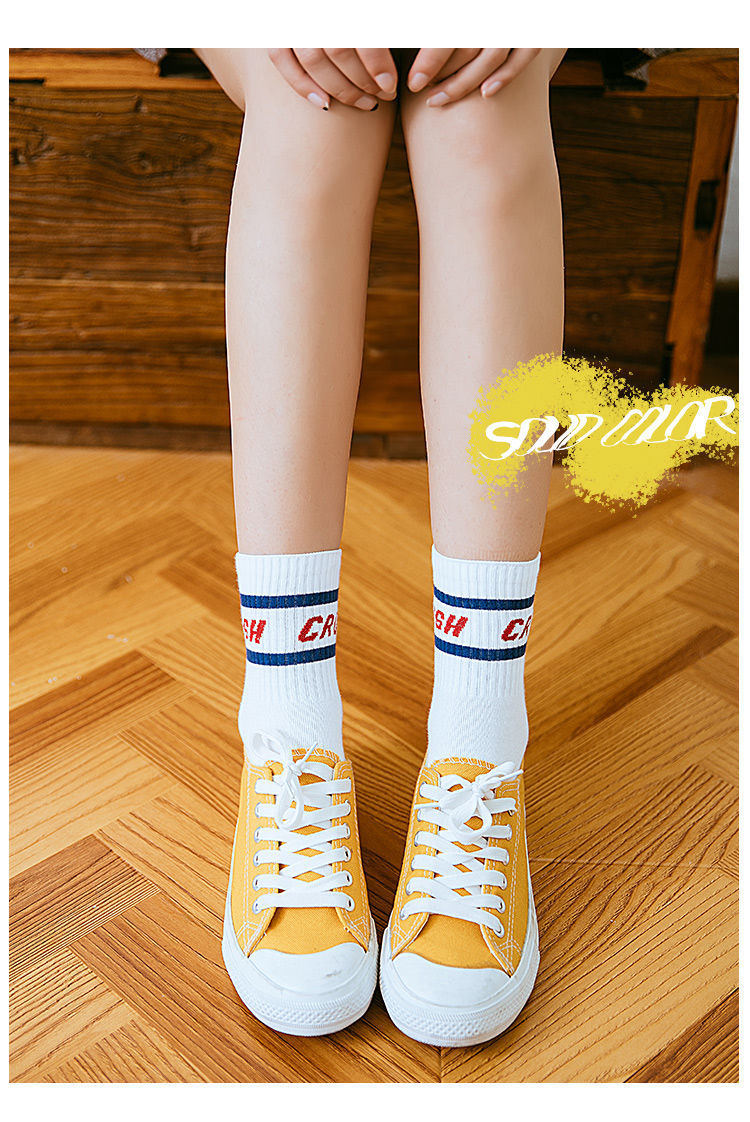 袜子白棉袜子女潮夏四季白色中筒可爱日系韩版长筒袜配老爹鞋的高初中