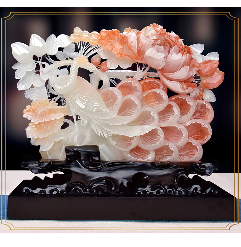 prore璞锐玉石孔雀玉雕摆件新中式客厅玄关办公家居原石装饰品玉石