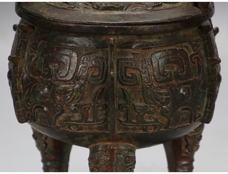 周鼎青铜器仿古摆件 西周牛鼎兽面纹三足鼎圆鼎 收藏仿制复制品【图片