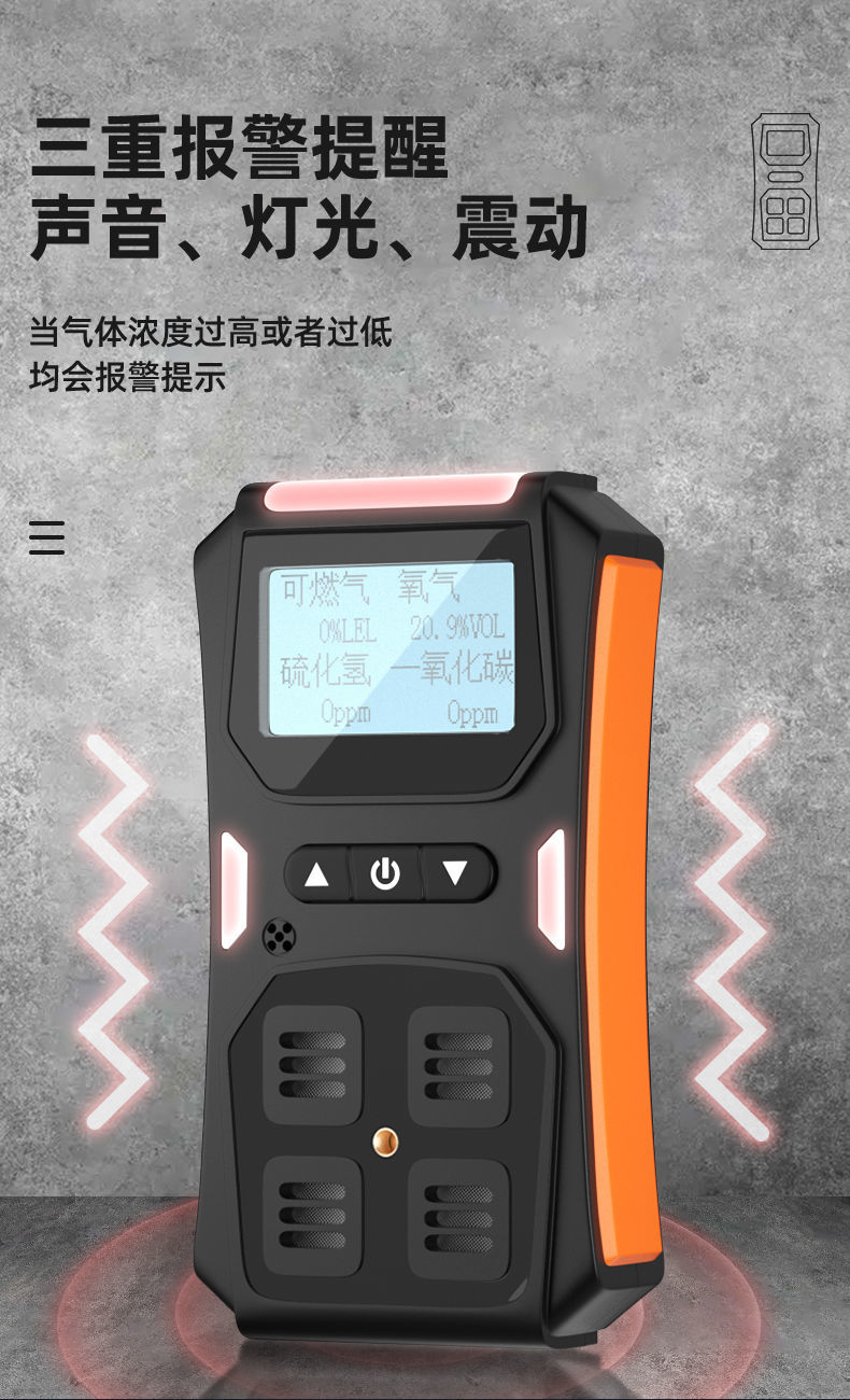合一气体检测仪有毒有害硫化氢氧氨气便携式可燃气体探测报警器四合一