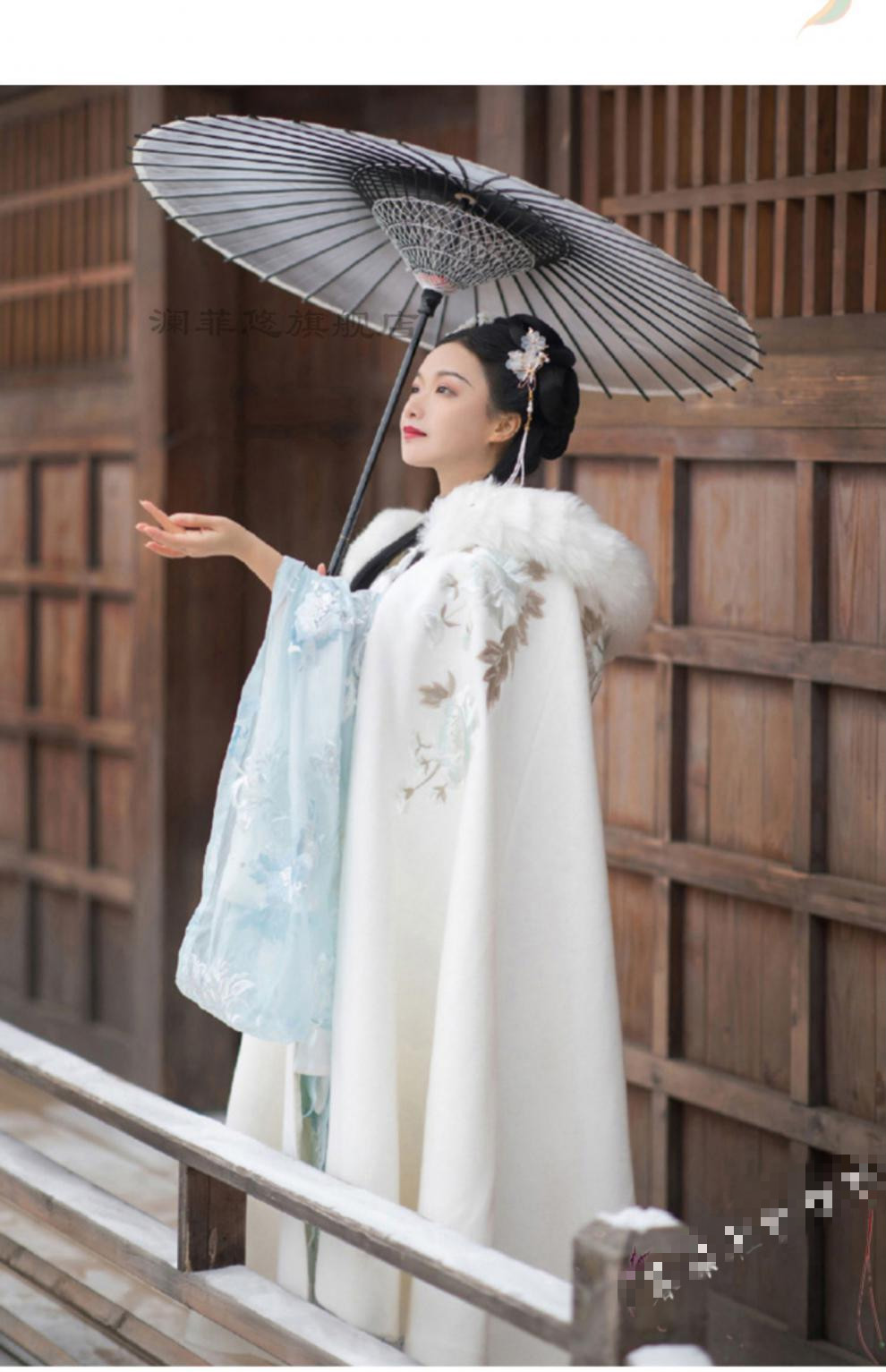 【保暖御寒 无惧严寒】冬季汉服的斗篷女纳兰词白色长款毛领斗篷加绒