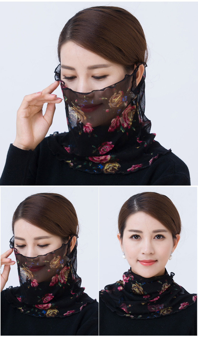 透气不闷】夏天用的套头丝巾丝网眼围脖女套头蒙面纱骑行遮阳挂耳围巾