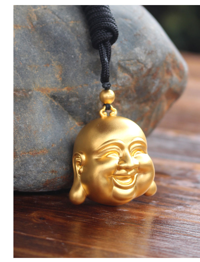 韩大福古法传承黄金佛头吊坠9999足金弥勒佛吊坠笑脸