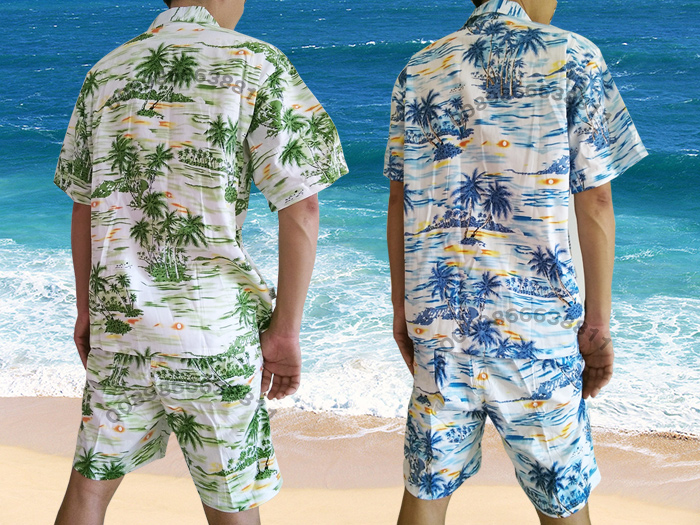 海南岛服沙滩衬衫男夏威夷衬衣海南衫海岛服金椰棉绸绵绸夏季三亚印花