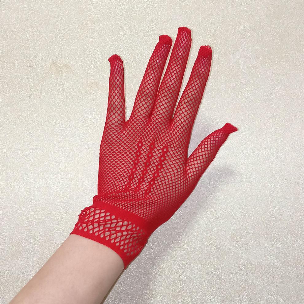 熹卡龙新品蕾丝防晒手套春夏时尚渔网蕾丝防晒手套女弹力网眼手套表演