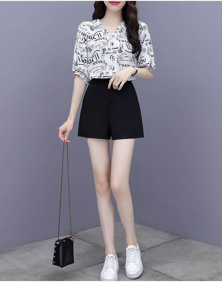 美呀美雪纺套装女夏两件套短裤t恤短袖女士式夏天的衣服夏季款韩版