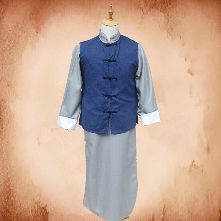 北全民国装清朝古装长衫马甲套装管家服装中式长袍大褂演出服老爷衣服