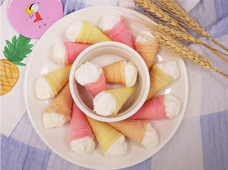 蛋筒棉花糖果酱夹心雪糕杯冰淇淋甜筒状棉花糖小零食糖果200g1斤尖底