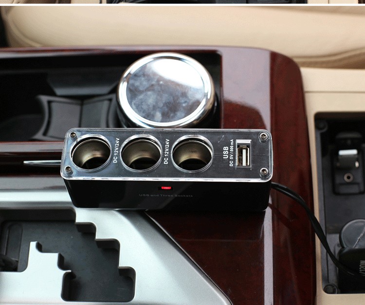 车载汽车充电器点烟器车充带usb接口一分三电源转接头汽车用品12v一拖