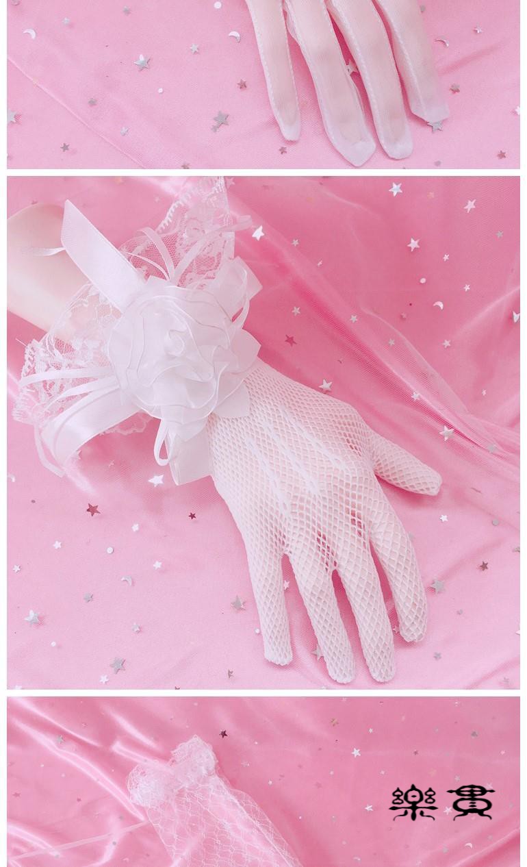 乐贯 日系软妹白色蕾丝手套少女心lolita网纱蝴蝶结花朵蕾丝手套lwc