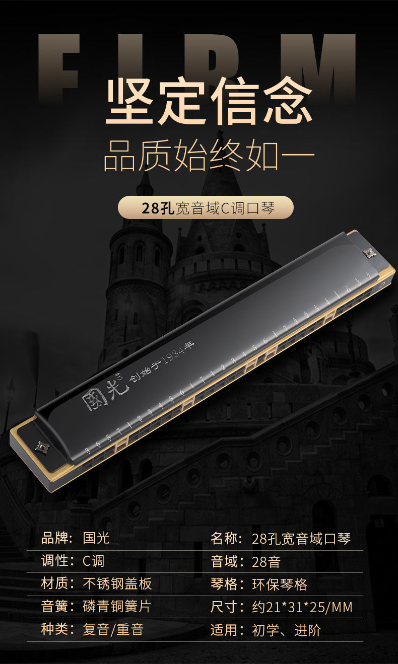 上海国光重音口琴 成人 复音c调 演奏乐器 初学入门 国光28孔黑色复音