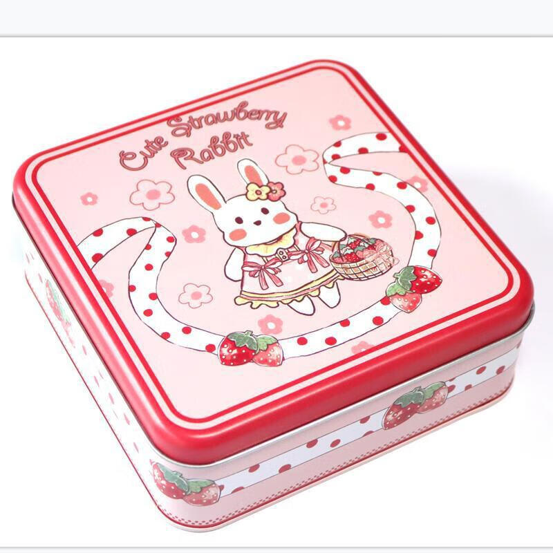 月饼盒新款卡通兔子可爱小熊铁盒方形曲奇饼干铁盒宝宝生日回礼物