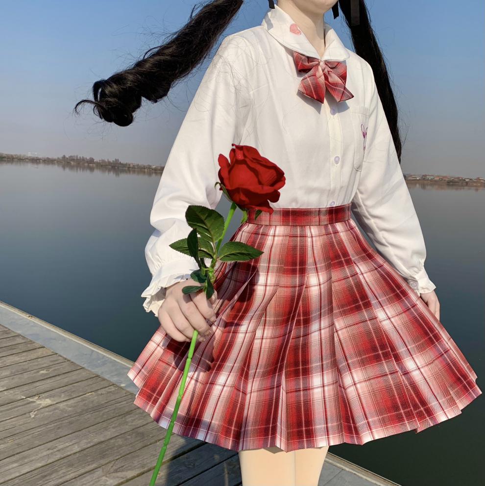 草莓可爱多jk格裙套装刺绣小兔子温柔一刀百褶裙正统日系半身裙草莓