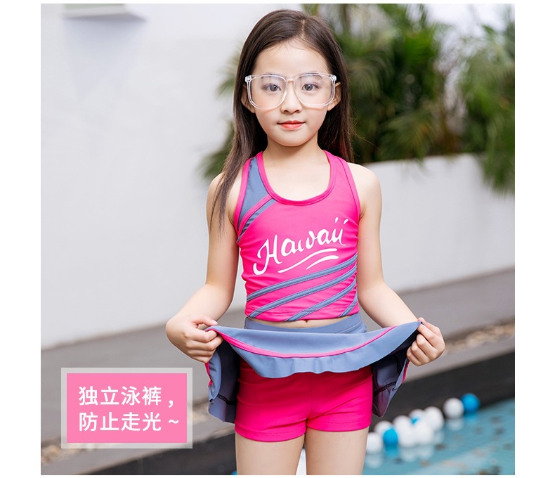 儿童泳衣女孩公主裙式可爱泳装女童中大童宝宝保守平角三角裤红色l