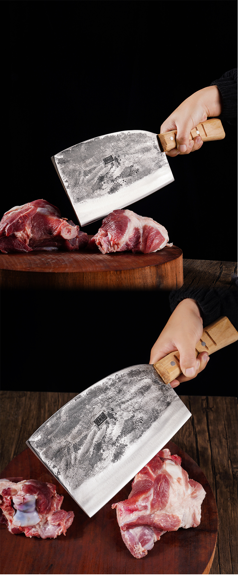 周大锤手工锻打加厚重型骨刀剁骨刀斩骨刀商用屠夫刀高碳钢 黑色 60