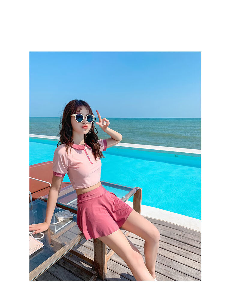 欧诗洛泳衣女分体裙式平角性感小胸聚拢显瘦粉色少女保守温泉仙女范