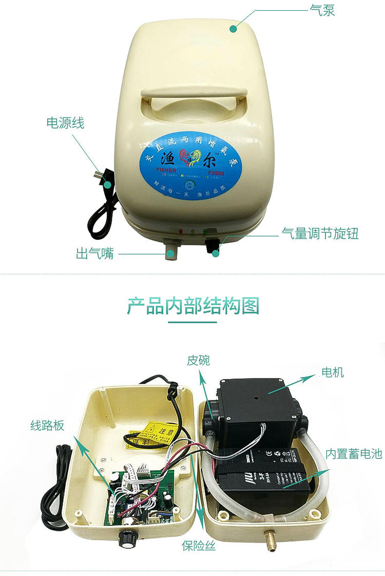 渔尔交直流两用增氧泵养鱼钓鱼充电增氧泵卖鱼大功率氧气泵增氧机 f1