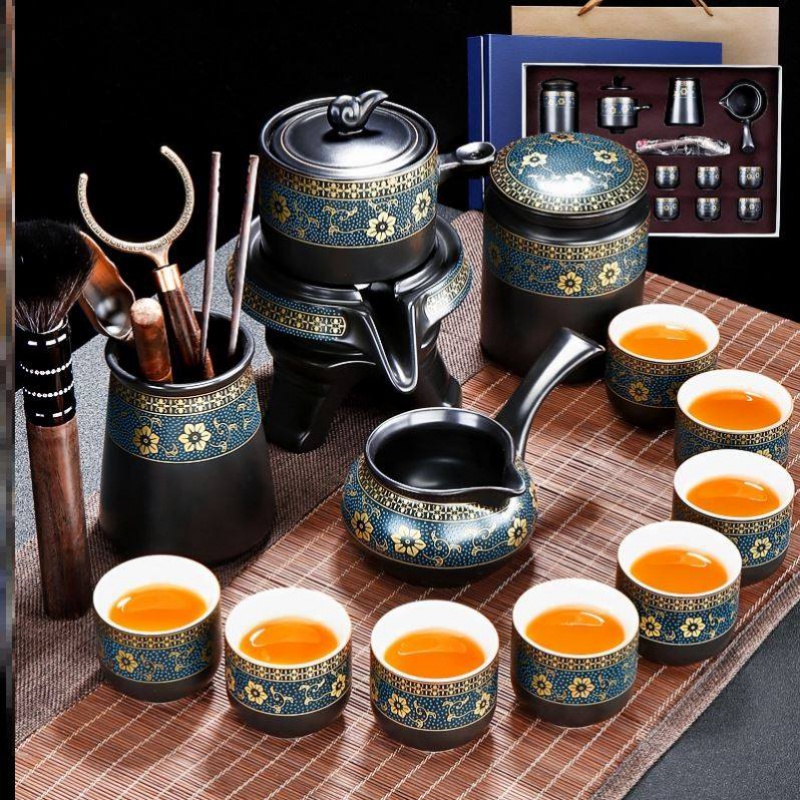 如意鎏金自动茶具 抖音同款如意鎏金自动茶具家用客厅懒人泡茶器石磨