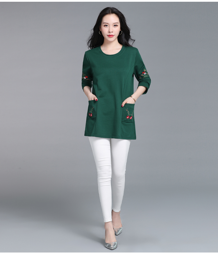 俞兆林棉长衫长装中长款女衫土恤丅中年妈妈秋衣上衣服宽松大款打底