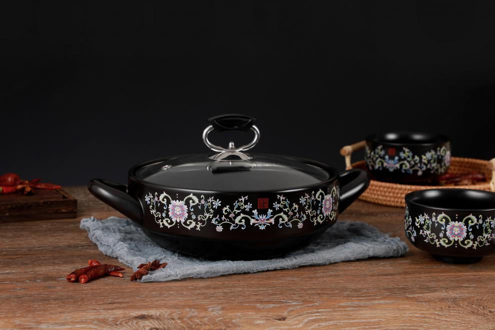璞庐陶瓷创禾陶瓷景德镇珐琅彩中式干烧锅天然气无涂层不生锈平底锅不