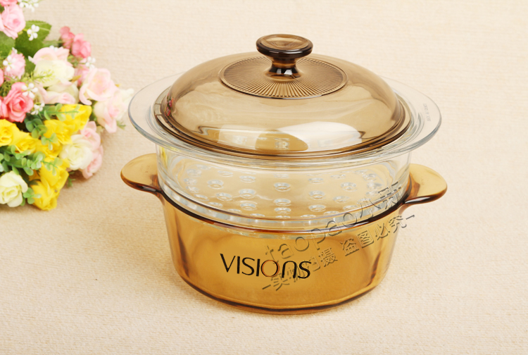 康宁耐热玻璃锅康宁晶彩透明锅耐热玻璃蒸笼蒸屉蒸格2024cm乐美雅专用