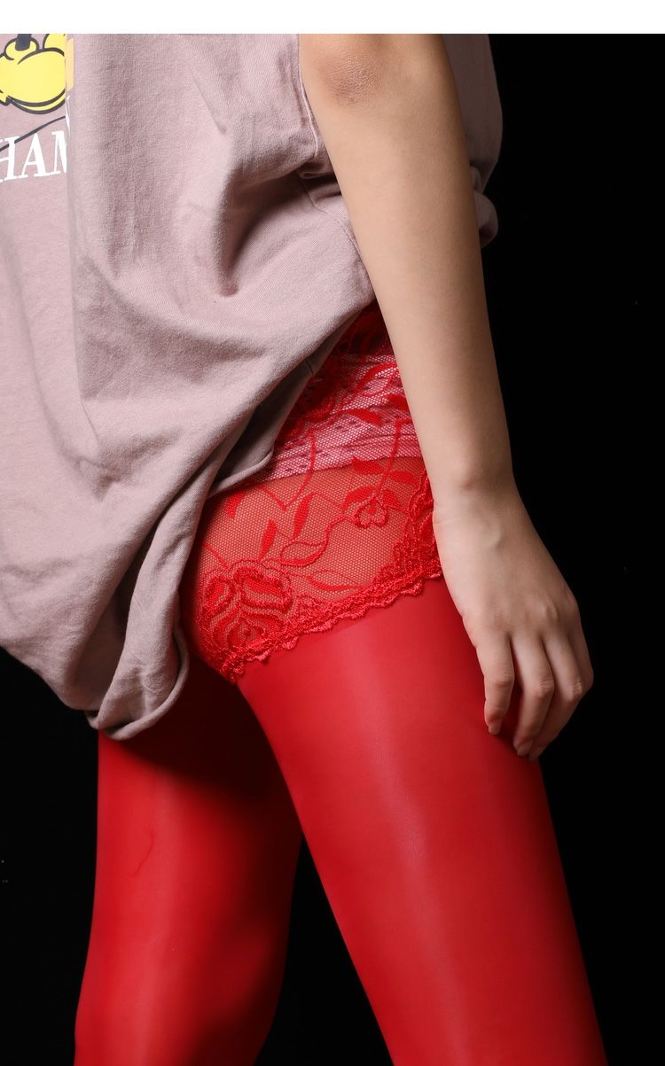 男士性感蕾丝丝袜飞机袜子连裤袜透明恋足袜 红色【九分】 l码100-135
