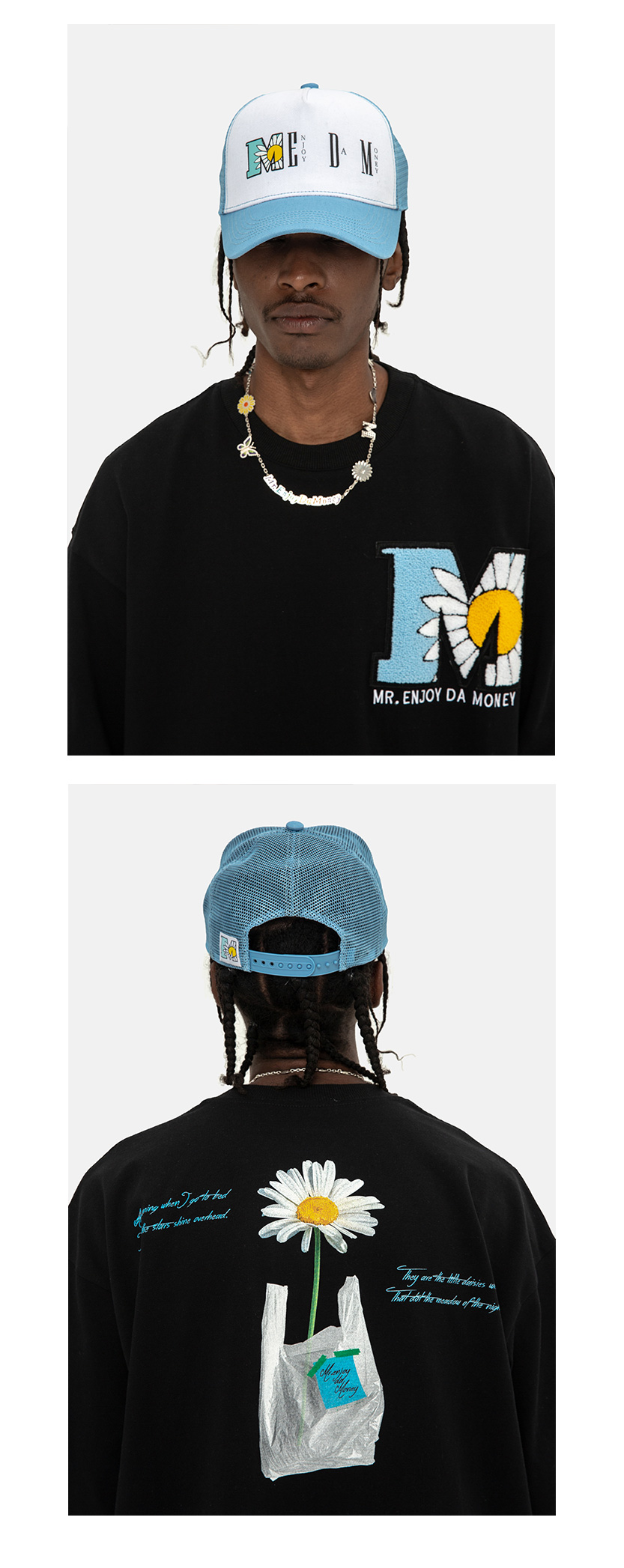 国潮男装店medm小雏菊短袖t恤男潮牌情侣植绒印花潮流嘻哈宽松五分