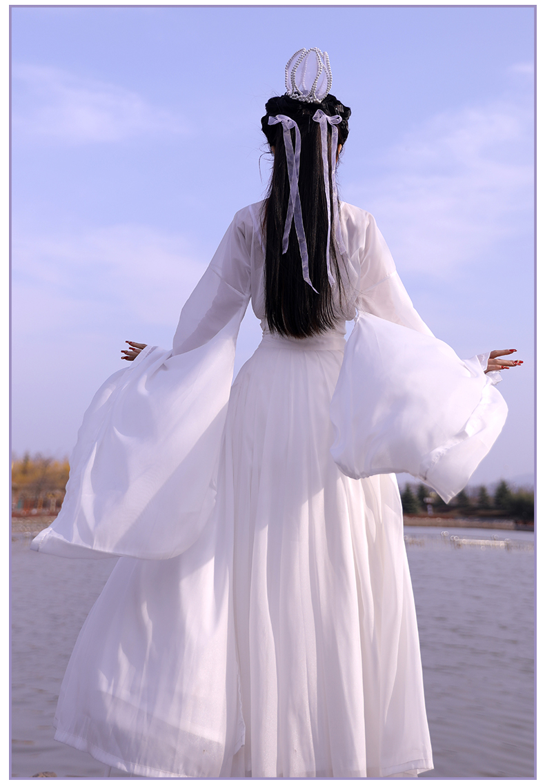 汉服女中国风流宋制大码白色齐腰襦裙日常薄款交领古装 (琴瑟和鸣)