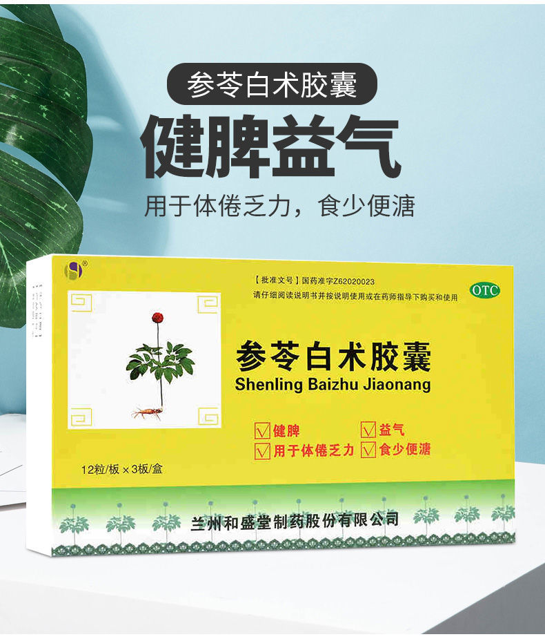 和盛堂参苓白术胶囊36粒健脾益气体倦乏力食少便溏肠胃药1盒