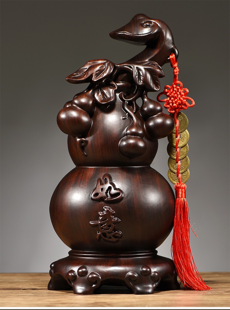 善逸木雕浮雕福禄如意葫芦摆件一对实木家居客厅玄关董事长总经理办公