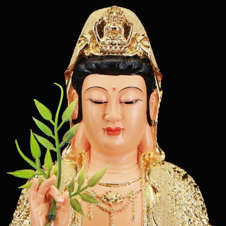 观音菩萨佛像南海观音像坐莲观世音菩萨像居家供奉平安摆件 12寸新