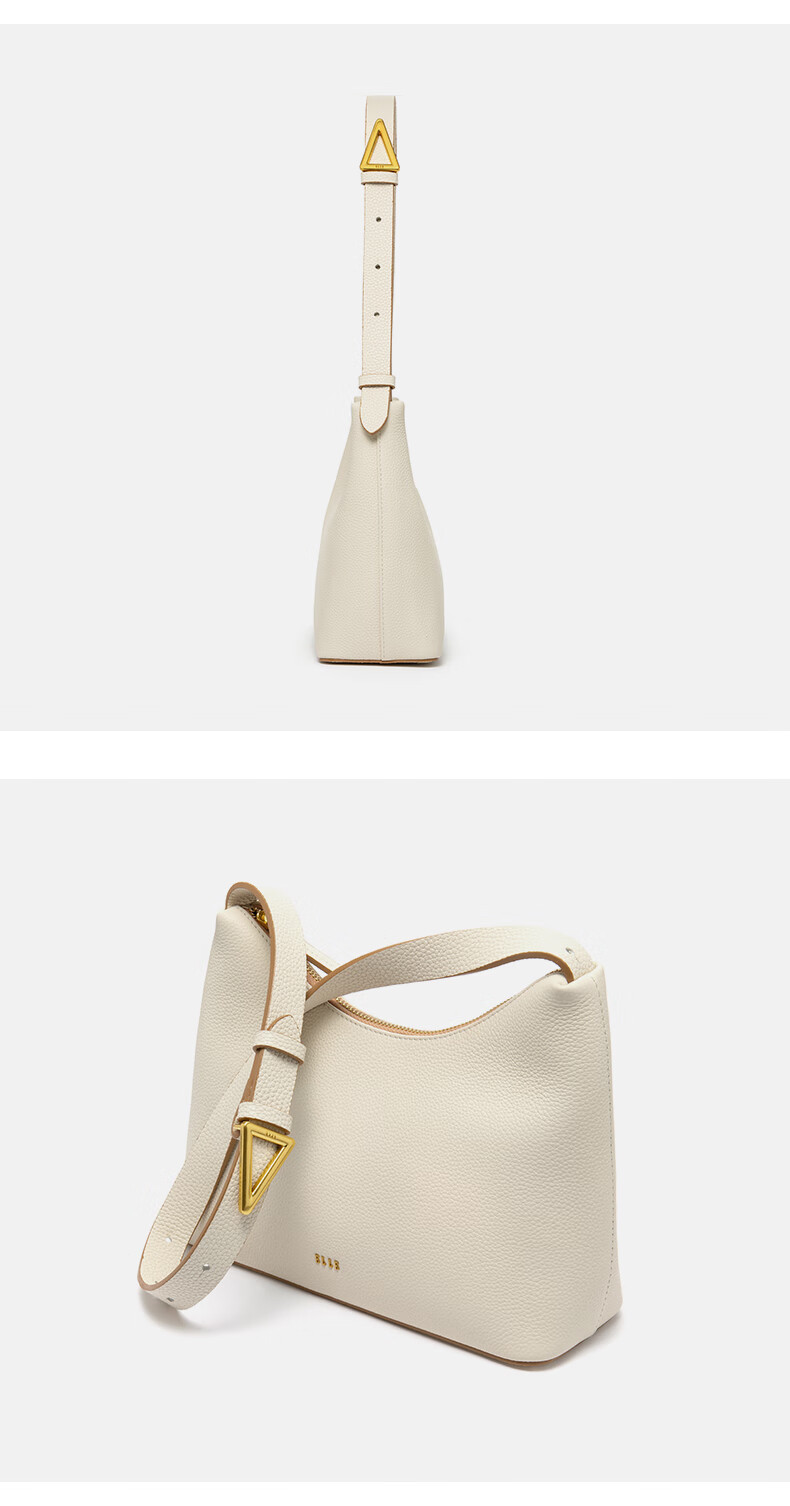 elle新款简约经典头层牛皮质感气质腋下单肩包22085生日礼物拿铁棕