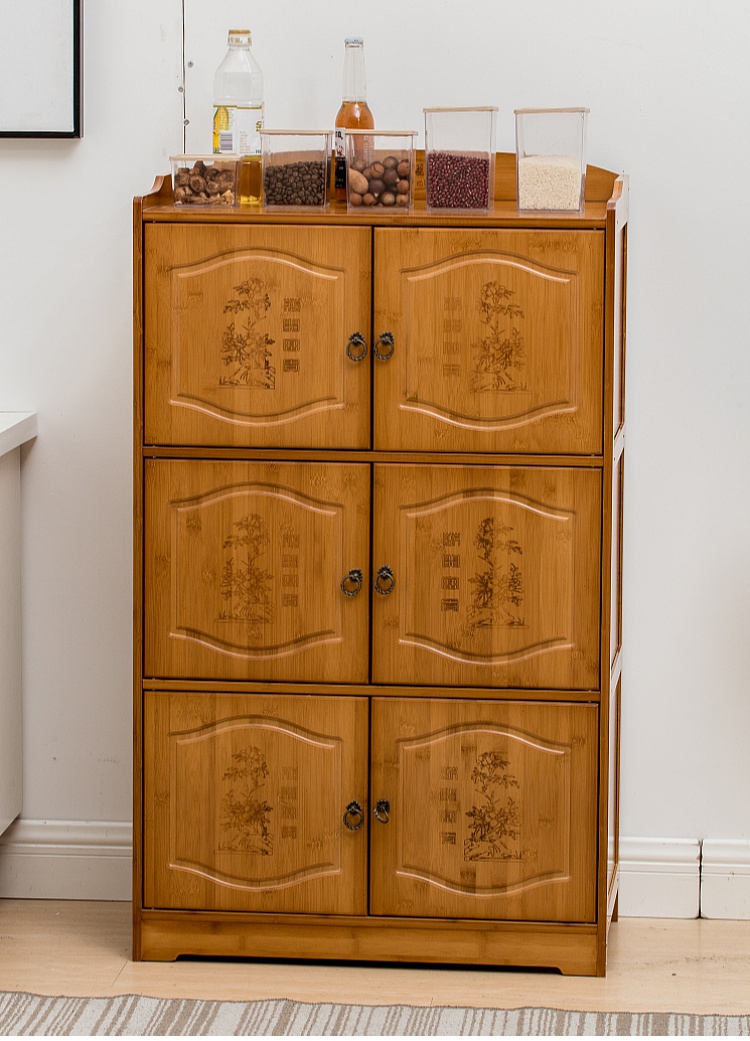 耘竹家人楠竹餐边柜现代简约储物柜置物架客厅高柜子带门多层厨房竹