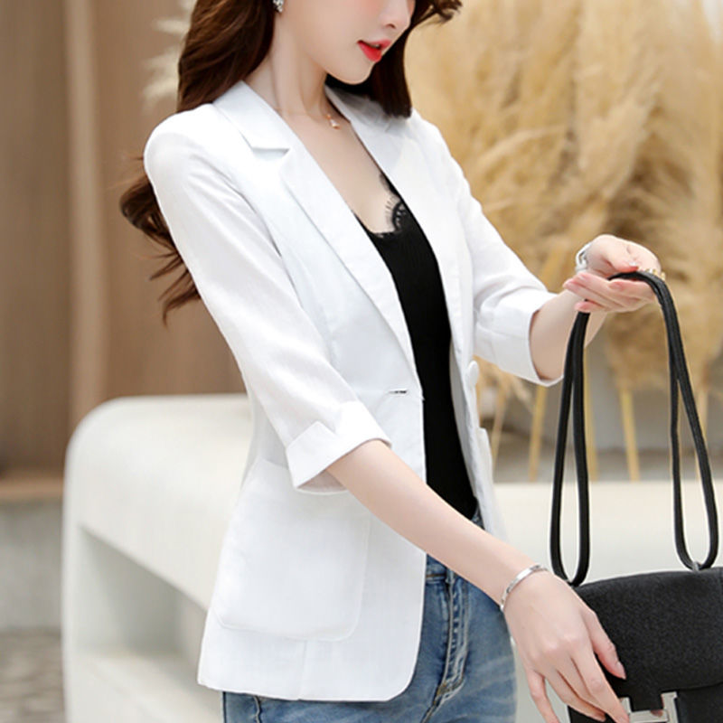 2021年新款夏季小西装外套女短款韩版修身显瘦百搭薄款七分袖西服